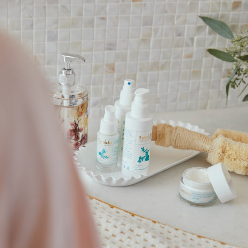 Lavido skincare arranged on a surface