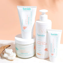 Load image into Gallery viewer, Lavido Musk &amp; Coconut body care set with body lotion, body wash and hand cream
